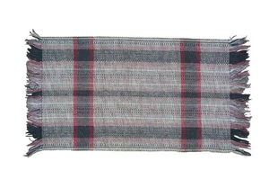 Tappeto tappeto straccio cotone a righe a quadri vintage fatto a mano 18" x 34" - Foto 1 di 10