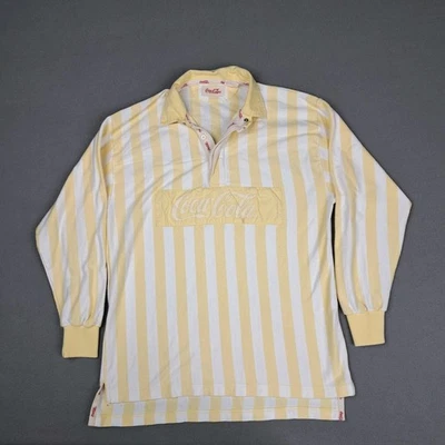 Camisa de Rugby Coca-Cola De Colección Para Hombre Mediana Amarilla Rayas Manga Larga Algodón Años 80 Foto 1 de 4