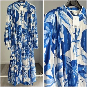 H&M Tiered Maxi Dress White Floral Rayon Cotton Belted New S L XL - Picture 1 of 2