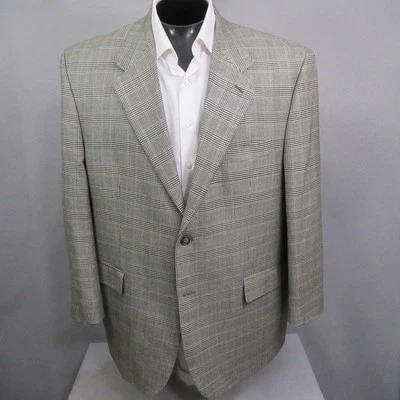 Izod 男式运动外套 46R 米色黑色千鸟格格子羊毛丝绸单件 — 第 1/4 张图片