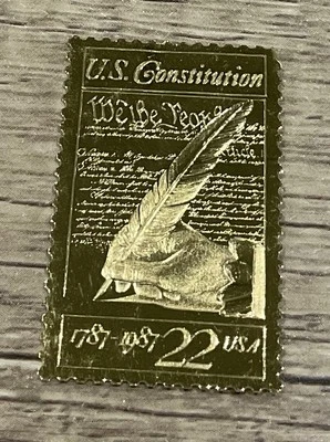 Estampilla vintage tono dorado 22 de la Constitución de los Estados Unidos 1787-1987  Foto 1 de 4