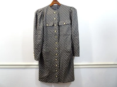 Vestido Abrigo Louis Feraud Negro Marrón Diagonal Rayas Dorado Perla Botón 8 Mob Esposa Foto 1 de 4