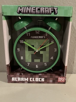 MINECRAFT Twin Bell Ring Green Alarm Clock Battery Operated Analog Display New! - Image 1 of 4