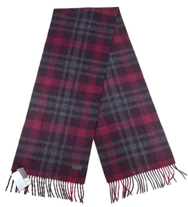 Hickey Freeman Mens Plaid Cashmere Fringed Scarf Burgundy Red New - Picture 1 of 7
