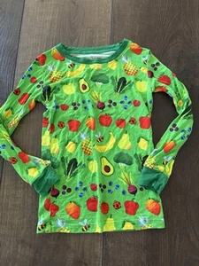 Little Sleepies Once Upon A Farm Fruit And Veggies Print Green Pajama Top 5-6 - Picture 1 of 3