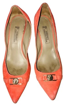 VERSACE COLLECTION GOLD ACCENTS POINTED TOE ORANGE SUEDE LEATHER SHOES SZ 37.5 - Image 1 of 4