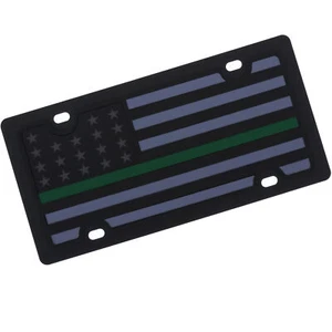 USA Flag License Plate With Green Line (Black) - Picture 1 of 4