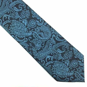Brand Q Neck Tie Paisley Floral Blue Charcoal Italy MicroFiber - Picture 1 of 3