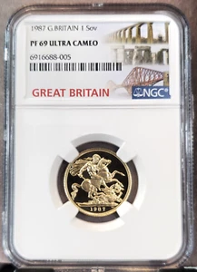 1987 GREAT BRITAIN GOLD 1 SOVEREIGN NGC PF 69 ULTRA CAMEO SCARCE GEM PROOF - Picture 1 of 3