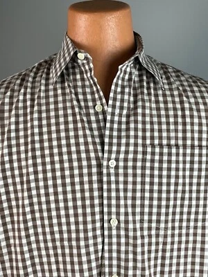 Club Monaco Brown Gingham Button-down Shirt * MEDIUM - Image 1 of 4
