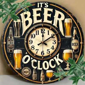 BEER O'CLOCK BAR MAN CAVE PLAQUE BEER SIGN VINTAGE METAL WALL ART SIGN - Picture 1 of 6
