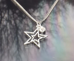 Stainless Steel Necklace with Birthstone & Double Star Pendants Birthday Gift - Picture 1 of 15