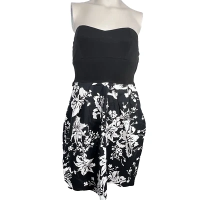 Ruby Rox Dress Women 6 Floral Strapless Mini Floral Black White Rockabilly Party - Image 1 of 4