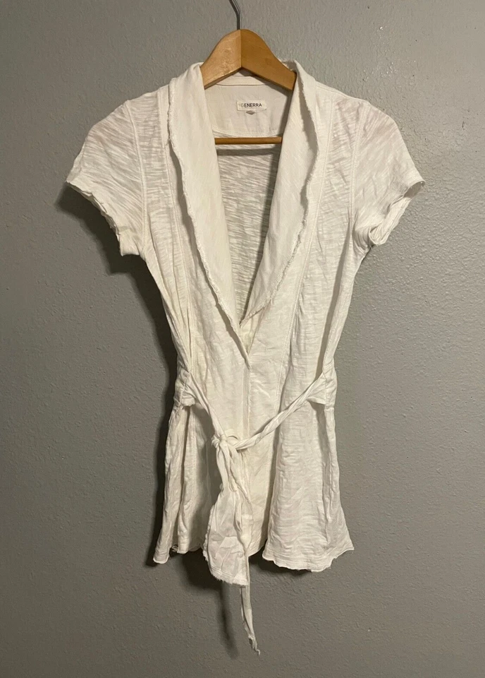 Женский топ Generra с запахом размер XS кремовая бахрома подол расслабленный Coastal Lagenlook - Изображение 1 из 4