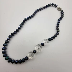 Peacock Tahitian Pearl and Faceted Rock Crystal Necklace - Picture 1 of 7