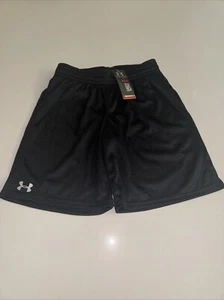UNDER ARMOUR Large Loose Boys YL Dominte Mesh Shorts Black Heat Gear Pockets New - Picture 1 of 6