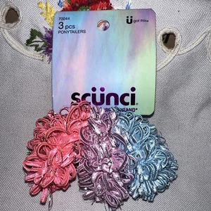 3 Pcs Scunci Ponytail Holders Scrunchies Pink Lavender Blue New - Picture 1 of 6