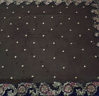 Sushila Vintage Black Saree 100 Pure Georgette Silk Hand Beaded 5Yd Sari Fabric