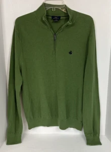 Brooks Brothers 346 Mens M Green Linen Blend Long Sleeve 1/4 Zip Shirt - Picture 1 of 10