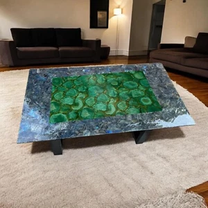 White & Green Agate Dining Table | Handmade Natural Stone Furniture Decor Arts - Picture 1 of 10