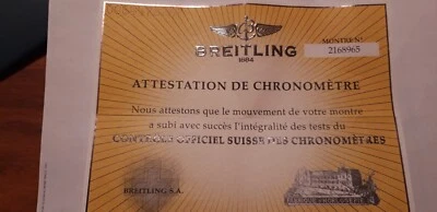 Breitling - certificato cronometro - COSC - Immagine 1 di 2