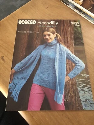 Vintage Knitting Pattern Patons Piccadilly 6205 Ladies Sweater Jumper  & Scarf - Image 1 of 3