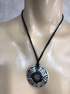 Wooden Cultural Round Womens Pendant String Tie Necklace - Picture 1 of 4