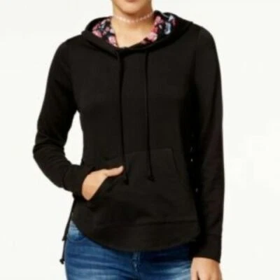 Self E by Self Esteem Women's Black Juniors M Lace-Up Floral Print Hoodie NWT - Image 1 of 4