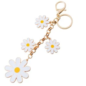 Women's Sunflower Bag Charms Cute Keychain Purse Accessories Enameled White - Picture 1 of 5
