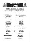 Teamsheet - Notts County Reserves v Bolton Wanderers Reserves 1997/8
