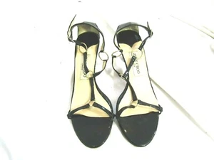 Jimmy Choo Black Patent Ring Strappy Sandal SZ 38 caged Ankle Heels $695 - Picture 1 of 10