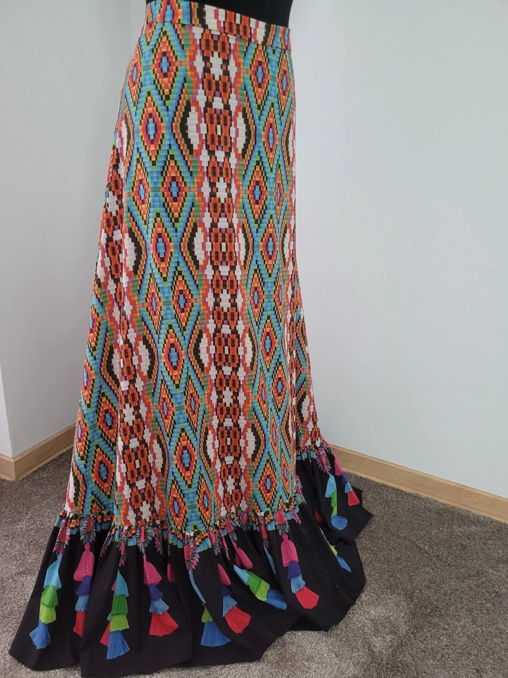 Manoush Luxus Jupe Pompon HIGH-WAIST Maxirock /Bodenlang mehrfarbig Gr. S/36 NEU - Bild 1 von 4