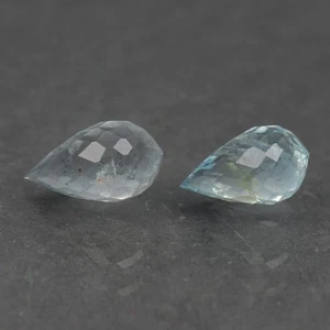 💎 Pair 2pcs/3.86ct Briolette Natural Blue Aquamarine - Unheated, Brazil Gems - Picture 1 of 4