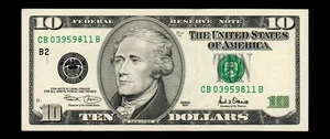 $10 2001 Federal Reserve Note Uncirculated Free Shipping (B179) - Picture 1 of 2