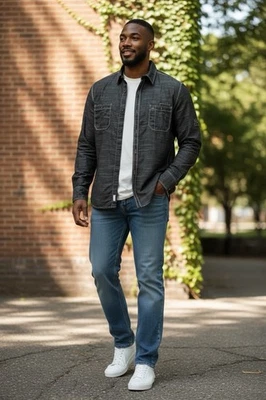 INC International Concepts Camisa Manga Larga Abotonada En Negro Hombre’s Mediana Foto 1 de 4