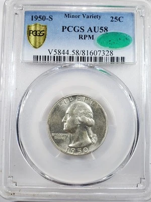 1950-S Washington Quarter PCGS & CAC AU-58 RPM True View Gold Shield  - Image 1 of 4