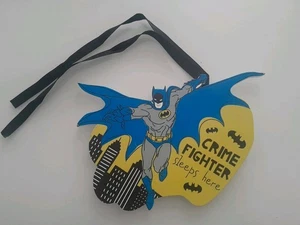 Batman Wooden Door Plaque Kids Bedroom "Crime Fighter Sleeps Here" Fan Man Cave - Picture 1 of 4