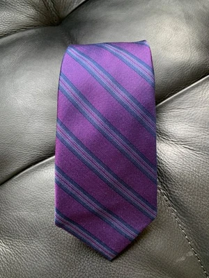 WRK Silk Tie Necktie Repp Purple Stripes 2.75"x58.5" Slim - Image 1 of 4
