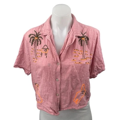 Camisa Top Urban Outfitters Sunshine Bowie Vacaciones Rosa Bordada Talla S Foto 1 de 4