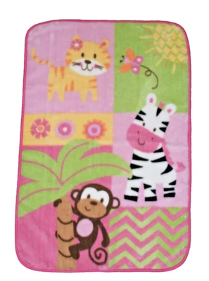Cobertor Garanimals macaco zebra tigre selva criança lance safári rosa EXCELENTE ESTADO - Imagem 1 de 3