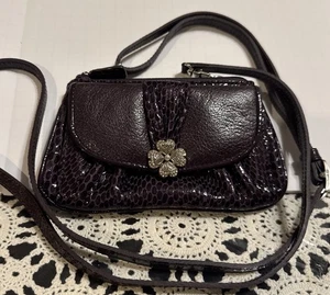 BRIGHTON Crossbody Purple Lucky Clover Heart Snakeskin Leather Mini Purse Clutch - Picture 1 of 13
