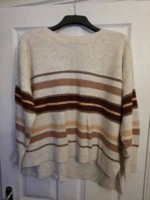 Oasis Burgundy Cream Glitter Soft Knitted Jumper UK Size XL - Image 1 of 4