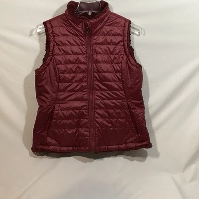 Nicole Miller Sz L Maroon Burgundy Faux Fur Reversible Quilted Puffer Vest - Image 1 of 4