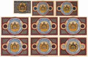 Osnabrueck 5-75 Pfennig 9 piezas juego de dinero de emergencia, 1921, harina #1032, UNC - Imagen 1 de 11