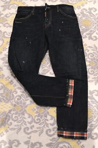 LN! DSQUARED2 D2 Vaqueros Enrollables A Cuadros Azul Desgastados Hombre Talla 50/32 x 29 - Imagen 1 de 4