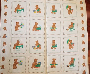 Fabric VIP Bears A Bearable Week Quilt Panel Days of the Week Squares 35" Green - Picture 1 of 9