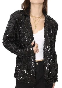 Sequin Jackets Long Sleeve Open Front Glitter Sparkle Party Blazer Jacket - Picture 1 of 69