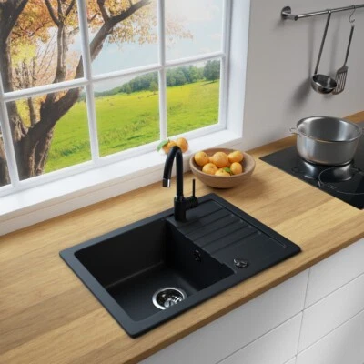 Rein Schwarz LINDBERGH® Granit Spüle "SIM44" Einbauspüle Küchenspüle Spülbecken - Bild 1 von 4