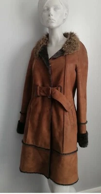 Betty Barclay Faux Suede Brown Faux Fur Collar/Cuffs Belt Coat size 12 UK - Image 1 of 4