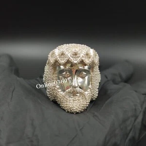 Fully Iced Certified Lab Grown Diamond Mens Jesus Face Ring 925 Silver Gift Stud - Bild 1 von 12